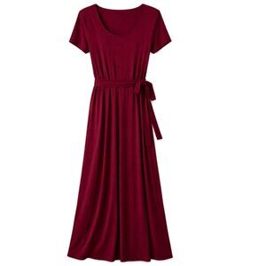 Peruvian Connection Raspberry Red Knit Wrap Midi Dress Belted Size L New